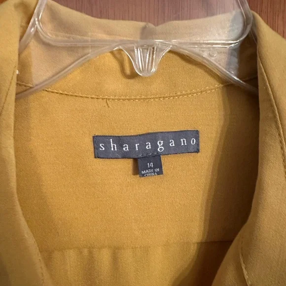 Sharagano Yellow Gold Sleeveless Midi Dress Notched Collar - Picture 2 of 5